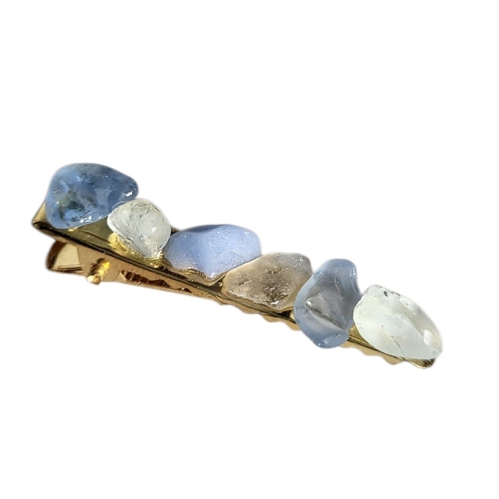 Handmade Sea Glass Barrette Hair Clip - Blue & White Beach Glass